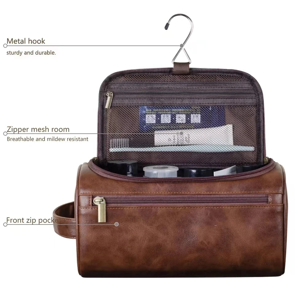 Leather Toiletry Bag for Men Women Dopp Kit Mens Hanging Toiletry Bag Travel Toiletry Bag for Traveling Large Cosmetic Bag for T