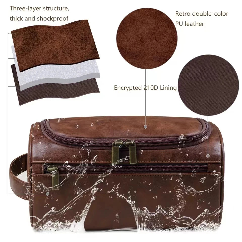 Leather Toiletry Bag for Men Women Dopp Kit Mens Hanging Toiletry Bag Travel Toiletry Bag for Traveling Large Cosmetic Bag for T