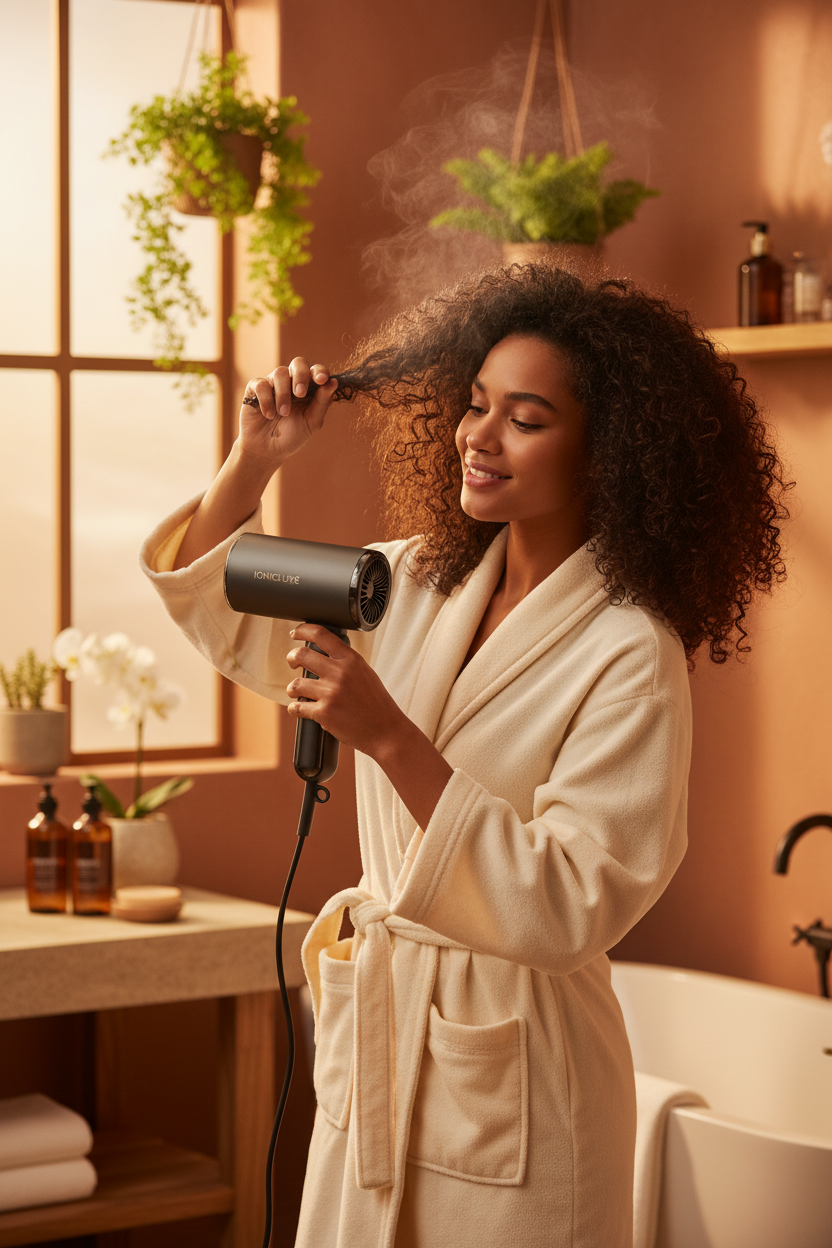 Cheveux bouclés — salle de bain végétale