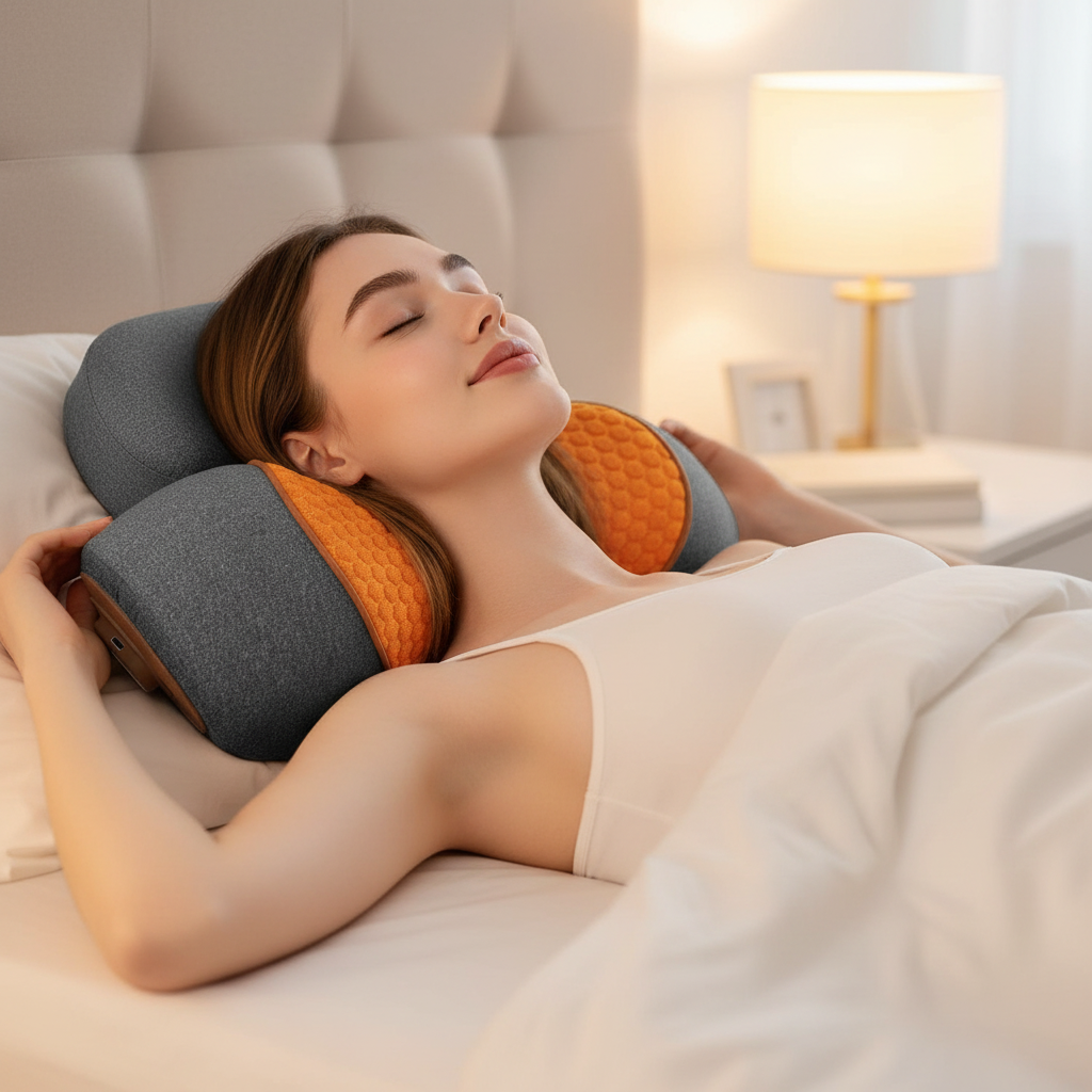 Femme allongée avec oreiller cervical papillon
