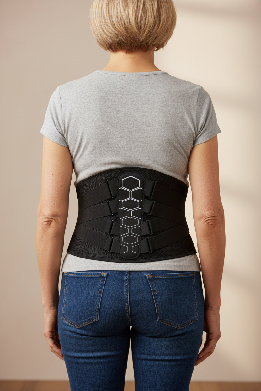 Femme de dos avec ceinture lombaire