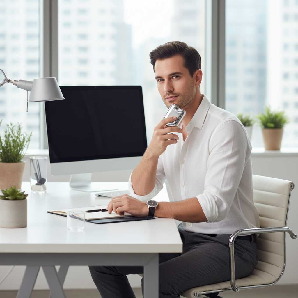 Rasoir - homme au bureau